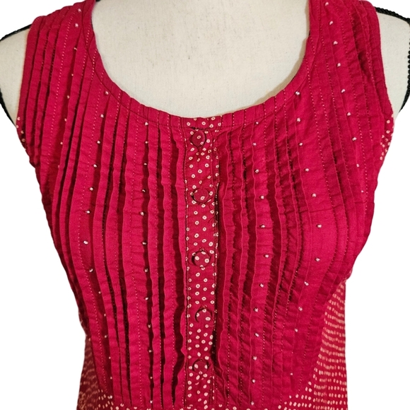 Fabindia Cotton Pleated Front Sleevless Dress, Red, Medium - Picture 2 of 13